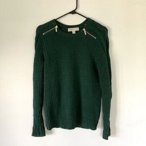 Michael Kors Green Knit Sweater with Gold Zippers Small